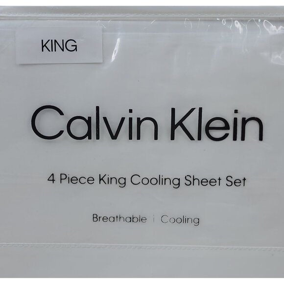 Calvin Klein 4 Piece King Cooling Sheet Set Breathable & Cooling White - Picture 4 of 8